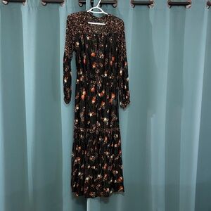 Miss Me Black Floral Long Maxi Sleeve Dress, size small